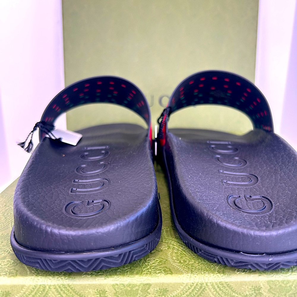 Gucci Black Slides with Red and Green Signature Stripe - Picture 7 of 16